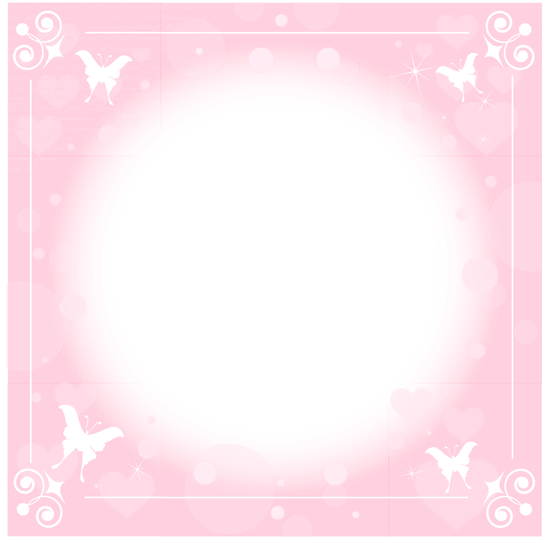 Pink Frame with Hearts and Butterflies on Transparent Background