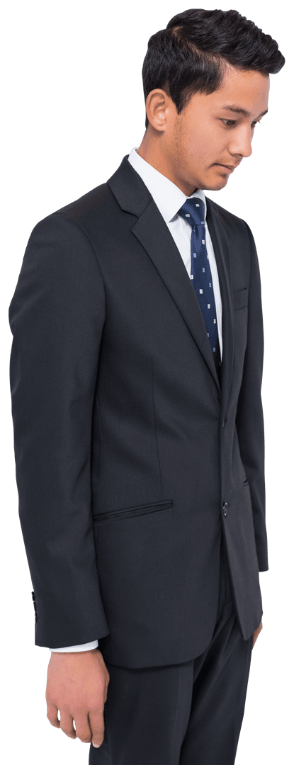 Transparent Asian Businessman in Suit Looking Down Thoughtfully