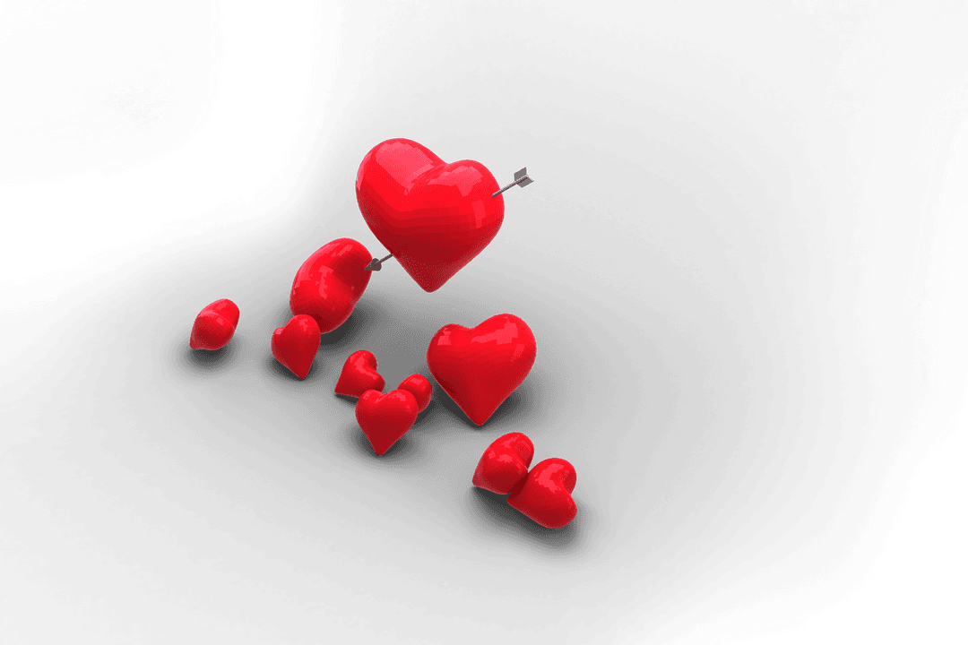 Red Heart with Arrows Illustrations on Transparent Background