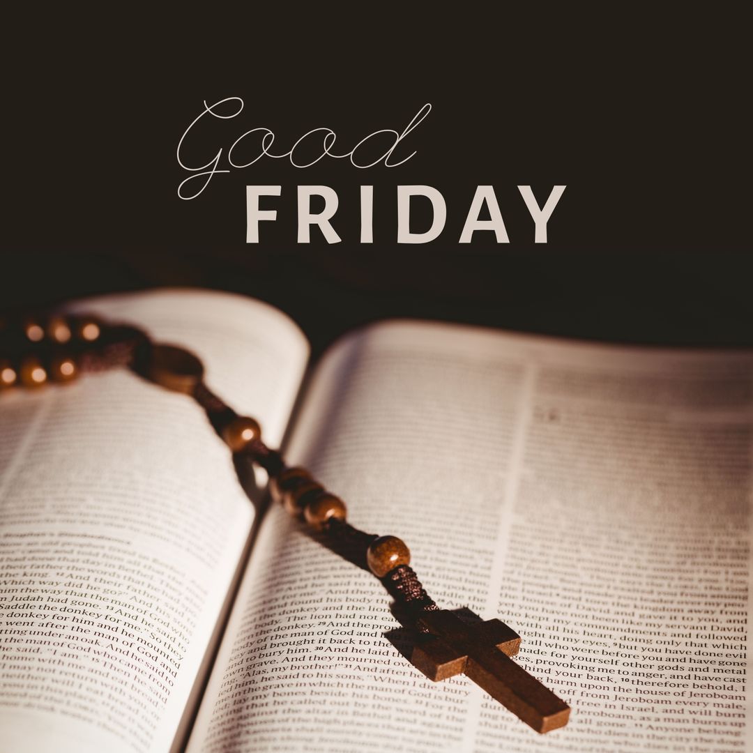 Good Friday Text with Rosary and Open Bible