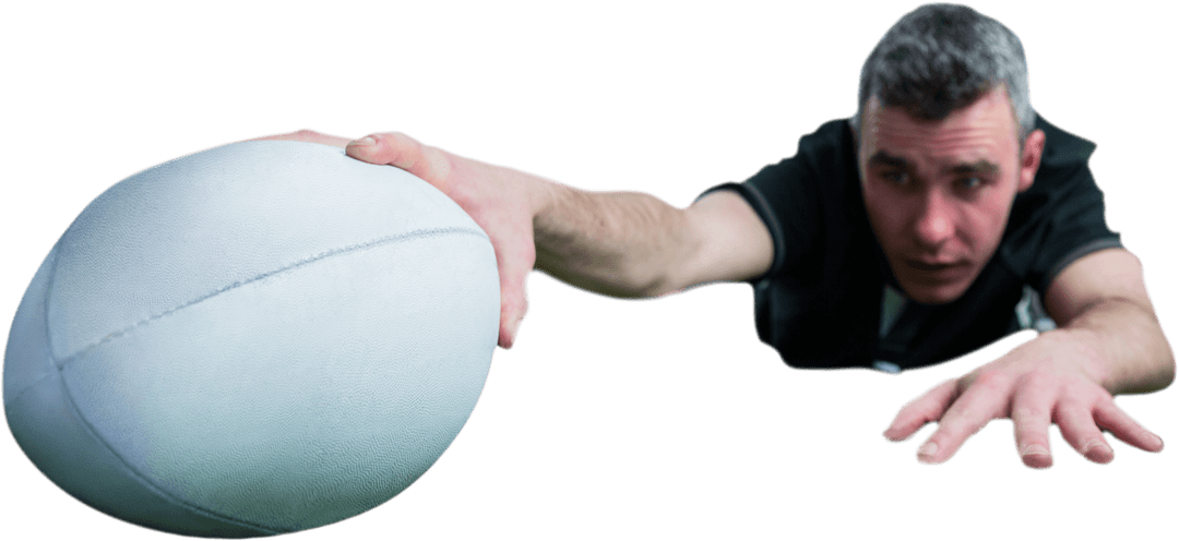 Rugby Player Achieving Dramatic Try with Focused Determination