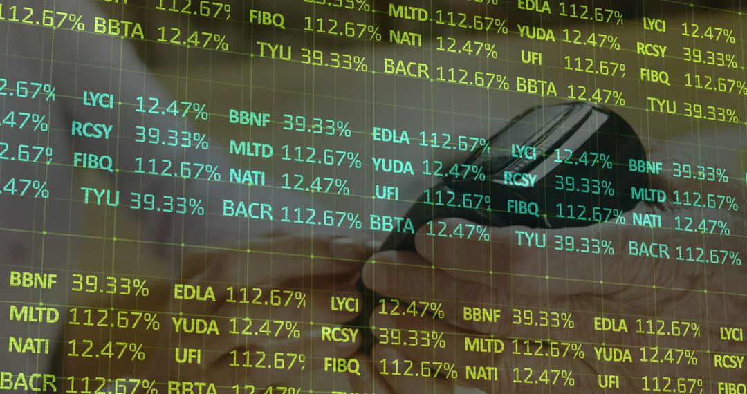 Hand Holding Smartphone with Stock Ticker Overlay