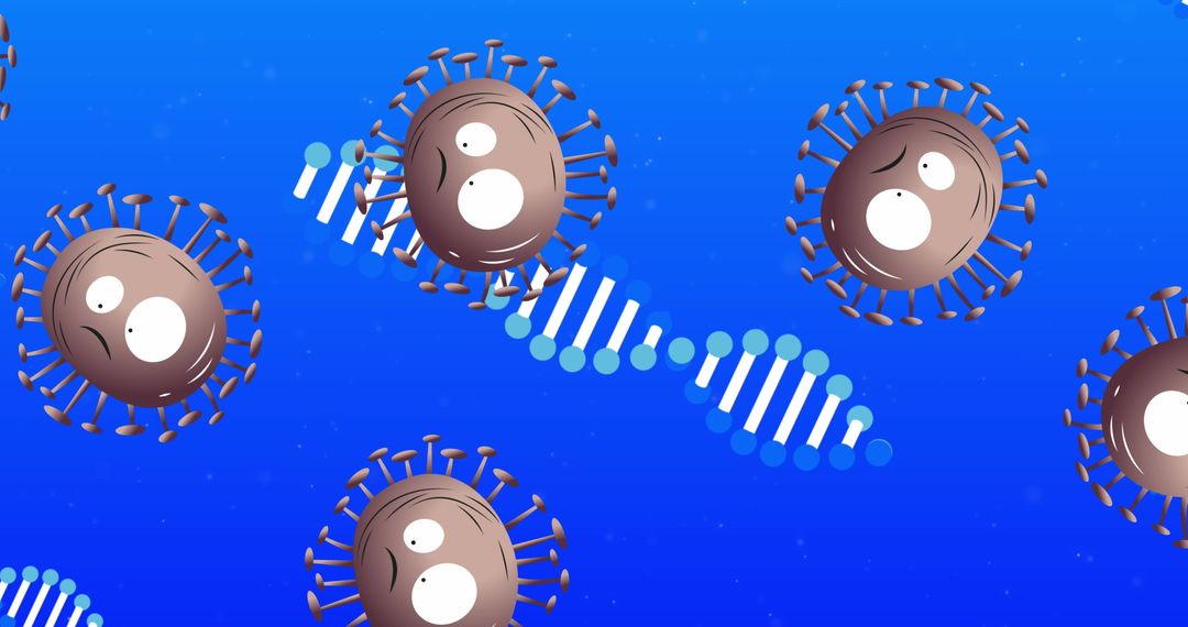 Cartoon Virus with DNA Helix Conceptual Illustration