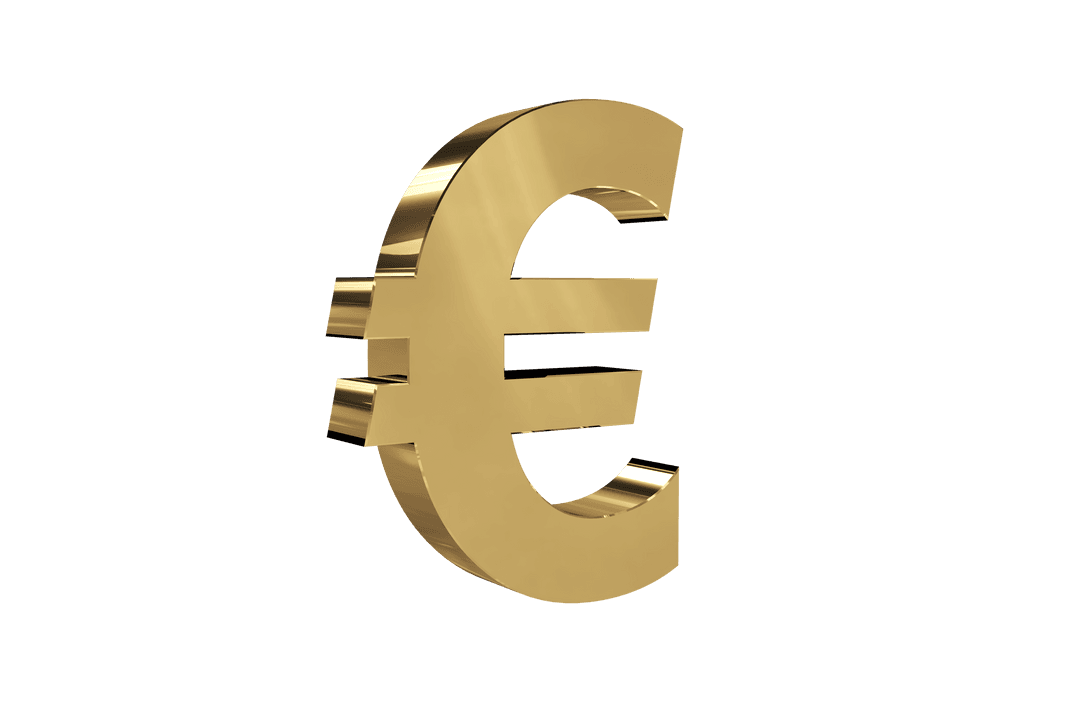 Golden Euro Currency Symbol on Transparent Background