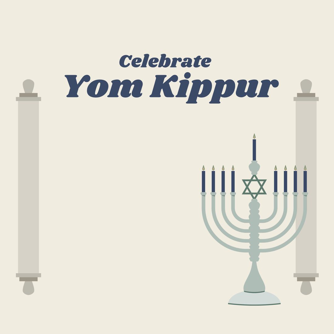 Celebration of Yom Kippur with Menorah and Torah Scrolls