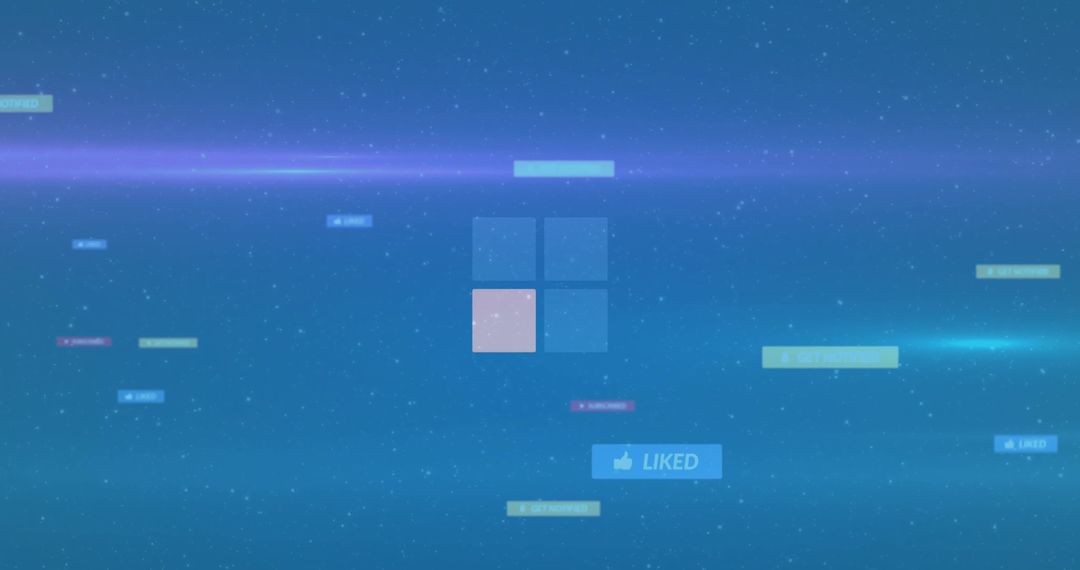 Minimal Neon Interface Featuring Translucent Four-Panel Grid with Pink Pane and Liked Badge