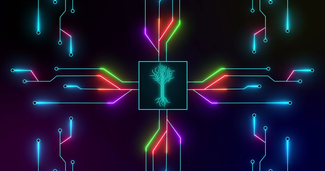 Futuristic Digital Tree and Circuit Pathways