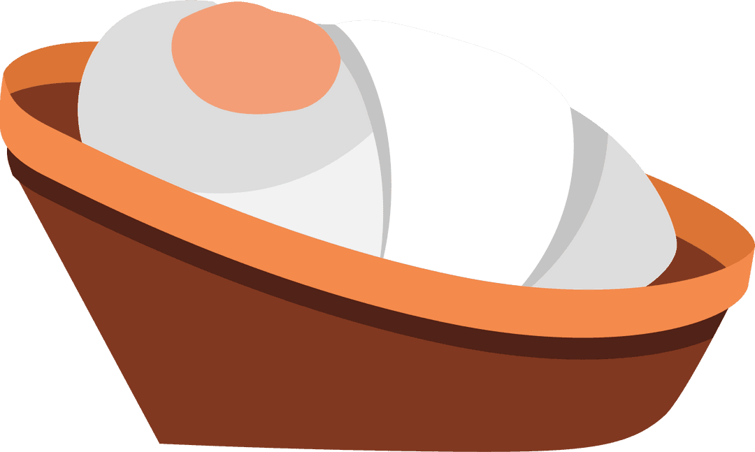 Two Buns in Decorative Basket on Transparent Background