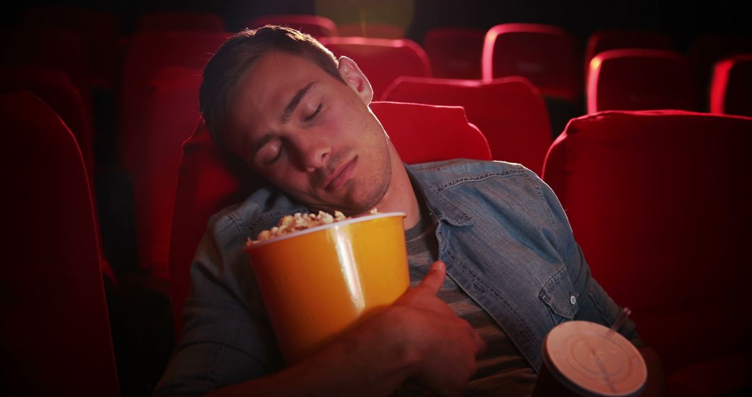 Man Sleeping in Cinema with Popcorn - Free Images, Stock Photos and Pictures on Pikwizard.com