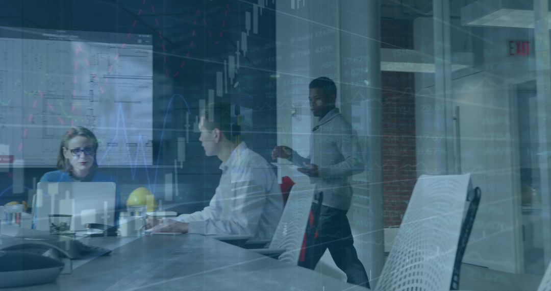 Diverse Team Discussing Financial Data and Global Business Technology