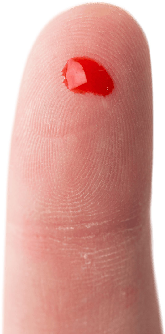 Transparent Background Droplet of Blood on Finger Close-up