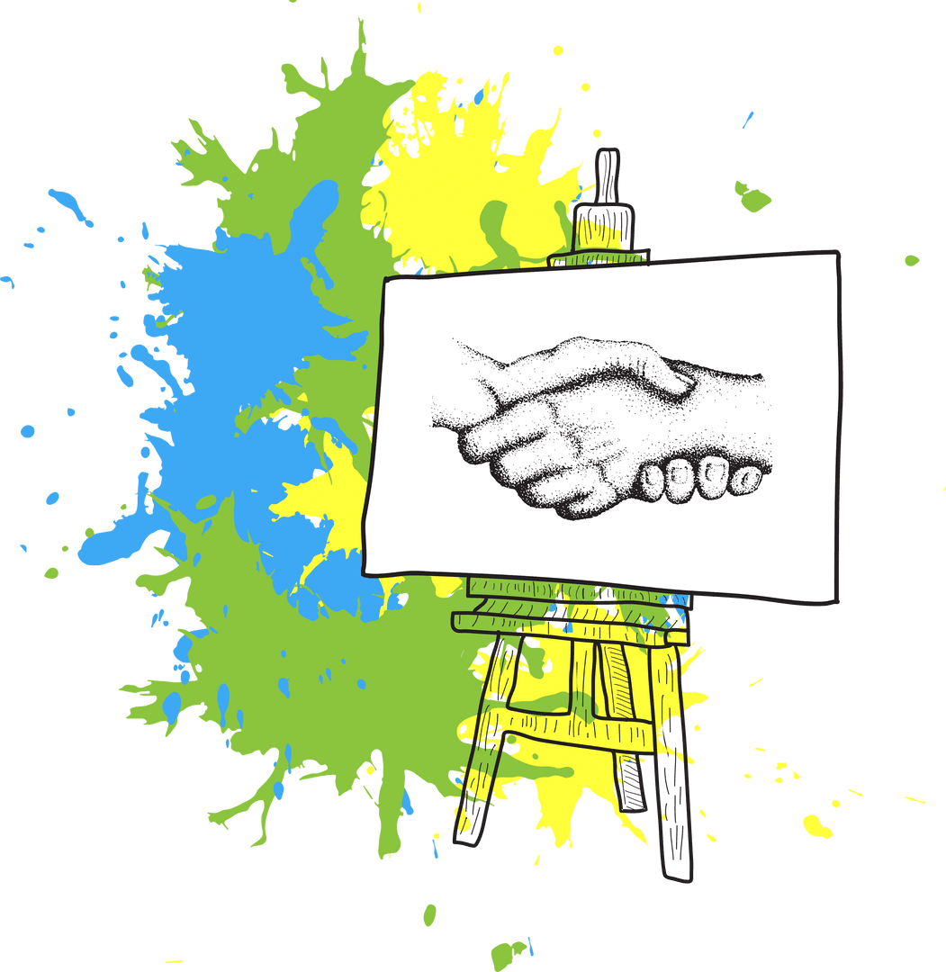 Creative Transparent Handshake Art with Colorful Splatter