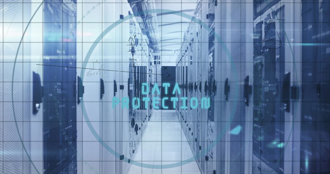 Data Protection in Modern Server Room with Digital Overlay