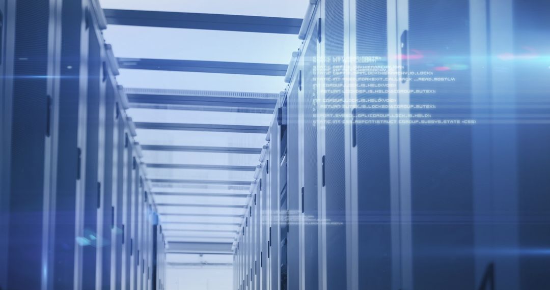 Futuristic Data Center with Flowing Digital Information