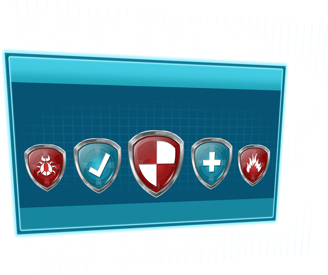 Digital Shields with Security Symbols on Transparent Background