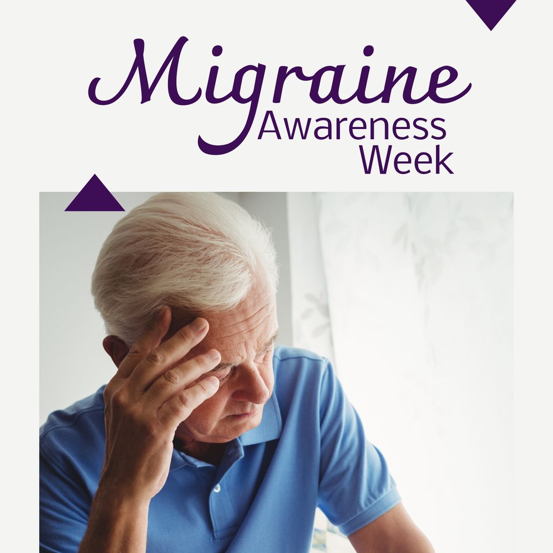 Migraine Awareness Week with Elderly Man Touching Head in Pain - Download Free Stock Templates Pikwizard.com