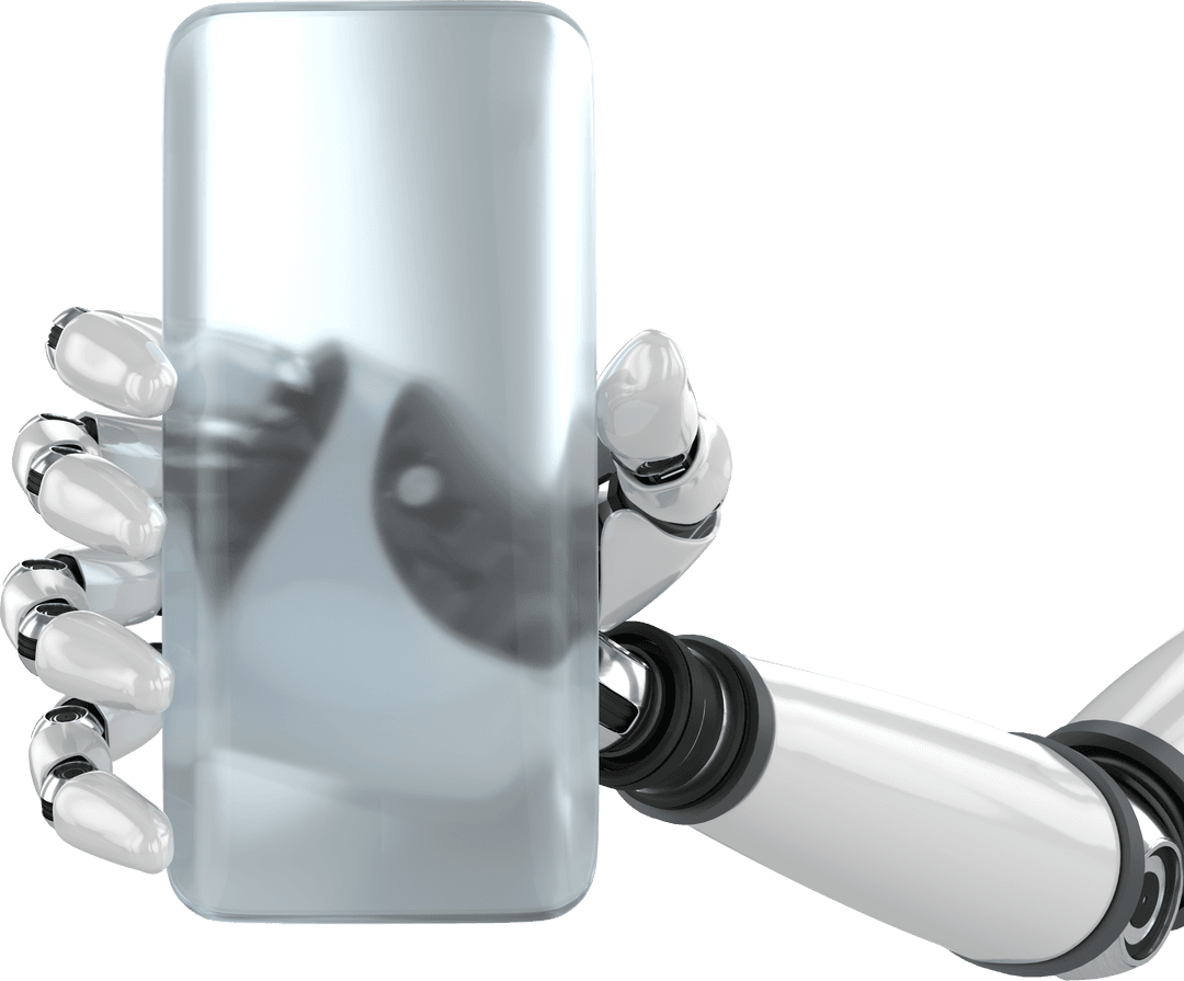 Robotic Hand Presenting Transparent Futuristic Smartphone Technology