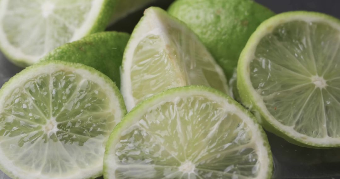 Close Up of Fresh Sliced Limes with Copy Space
