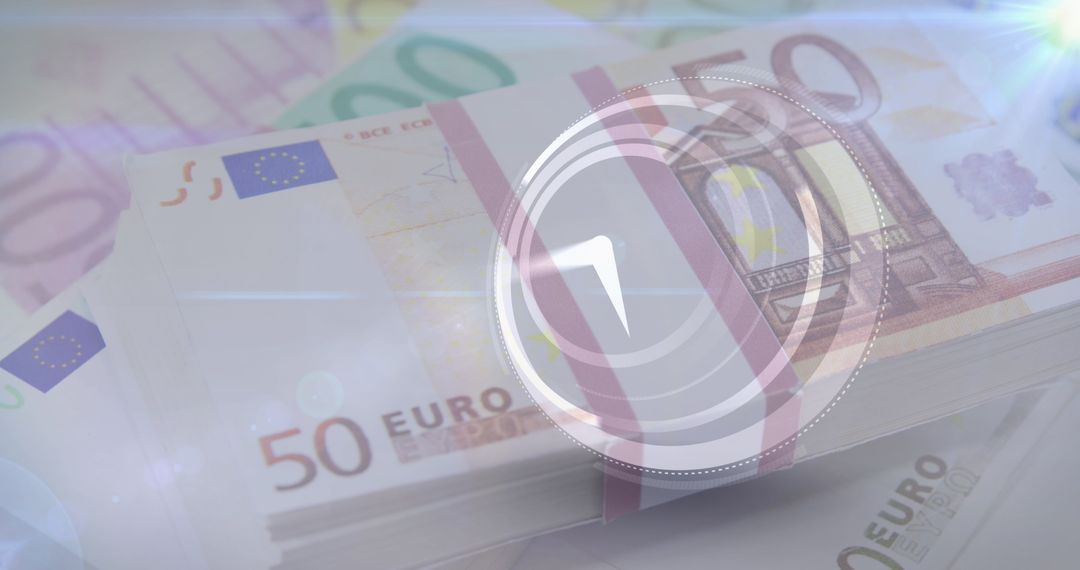 Digital Clock Overlay on Euro Bills Symbolizing Global Economy