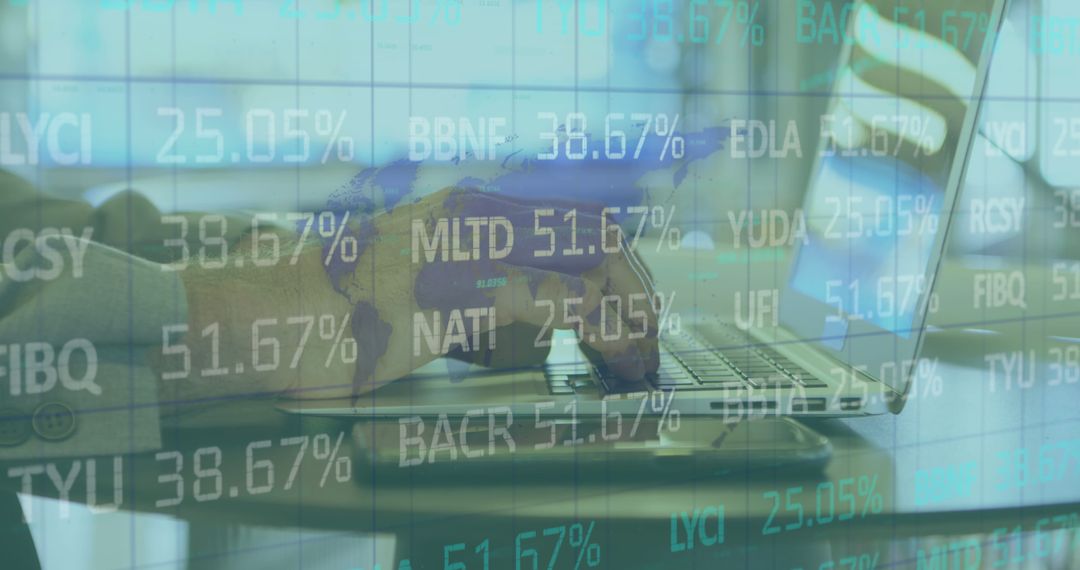 A digital composite image depicts a man analyzing stock market data on his laptop. - Free Images, Stock Photos and Pictures on Pikwizard.com