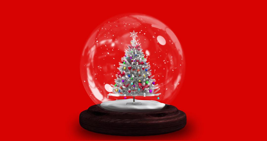 Festive Christmas Tree Snow Globe on Bright Red Background - Free Images, Stock Photos and Pictures on Pikwizard.com