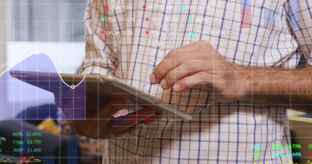 Businessman Analyzing Digital Data with Tablet and Holographic Charts