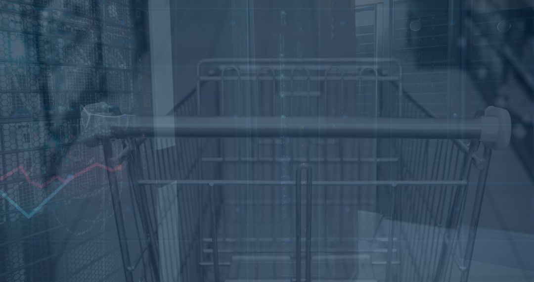 Empty Shopping Cart in Supermarket Reflects Retail and Consumer Commerce