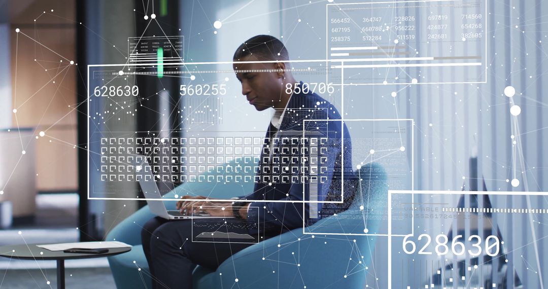 Businessman in Office Working with Digital Data Interface