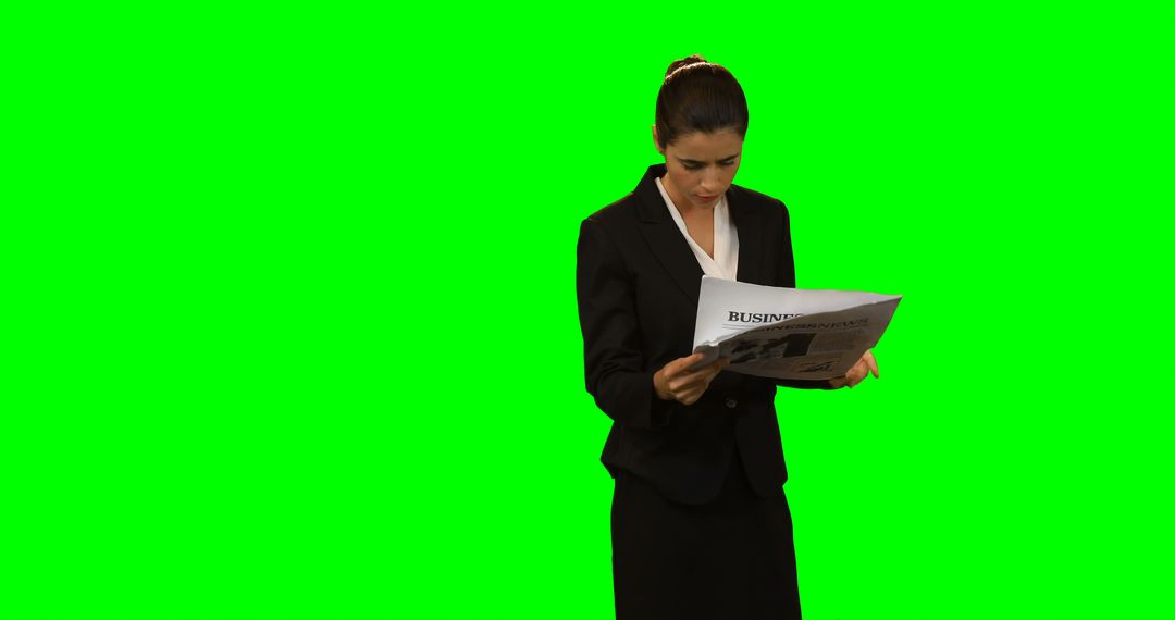 Businesswoman Analyzing Financial News on Green Screen - Free Images, Stock Photos and Pictures on Pikwizard.com