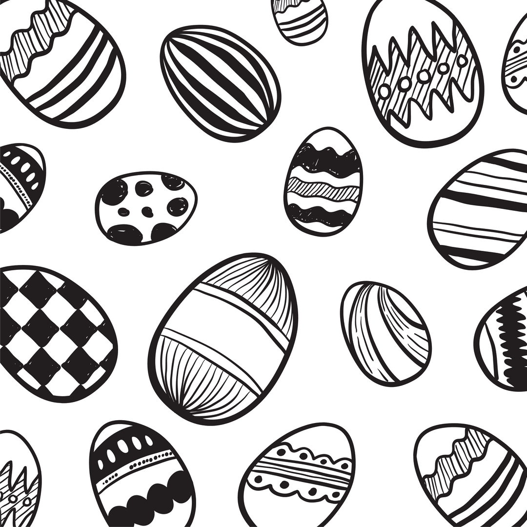 Hand-Drawn Easter Eggs with Various Patterns on Transparent Background