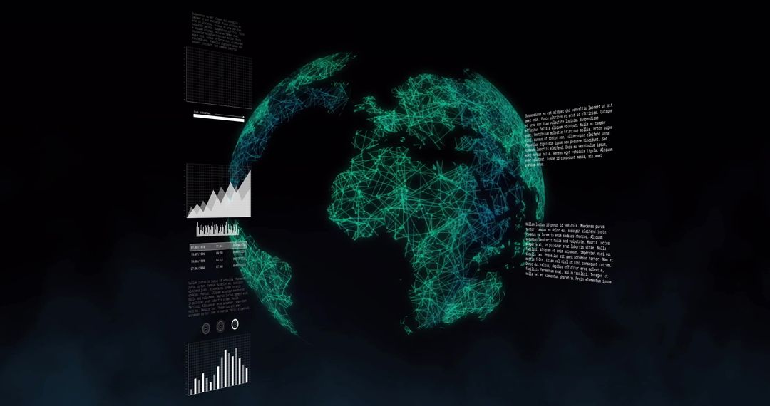 Digital Glowing Globe with Data Charts and Texts