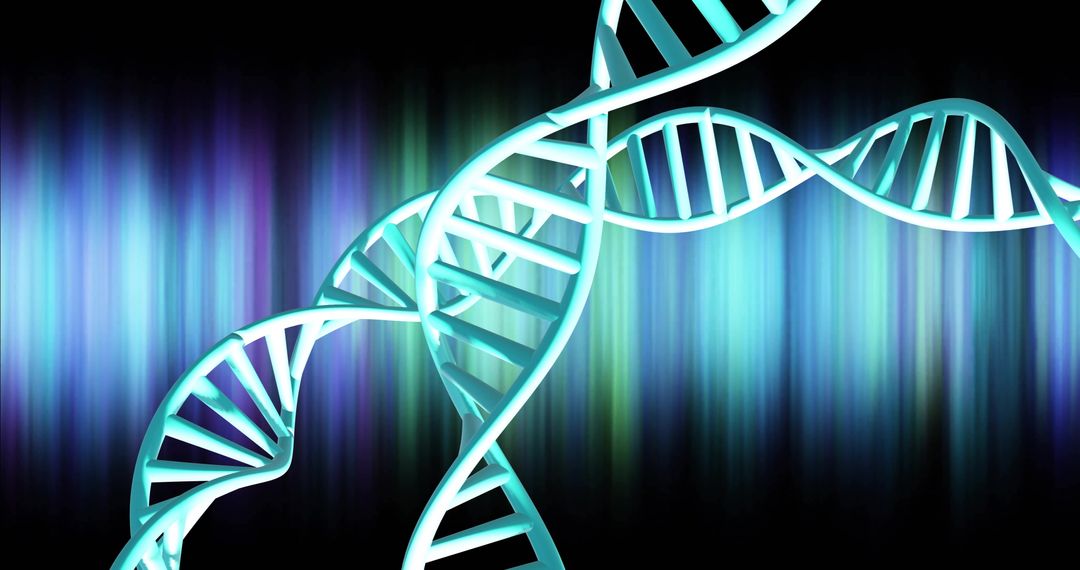 Glowing DNA Strands with Futuristic Light Trails on Dark Background