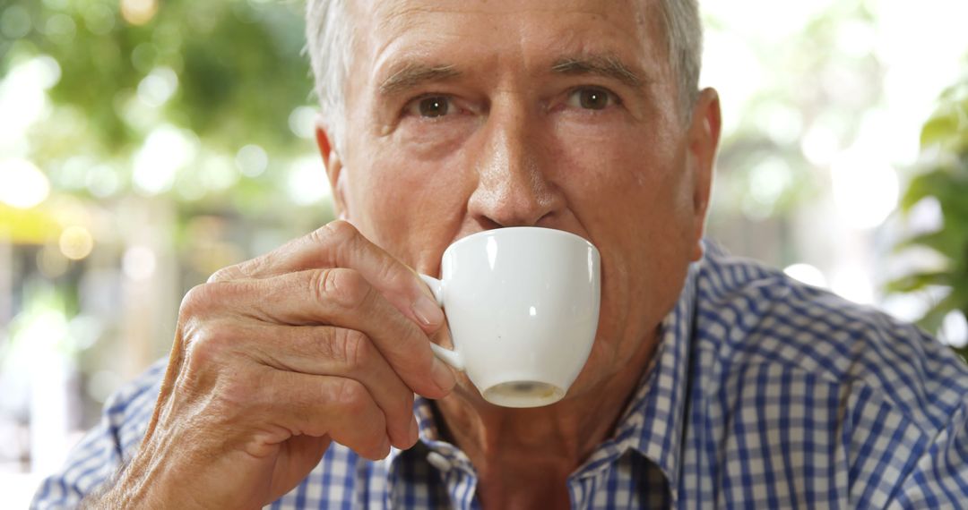 Senior Man Drinking Coffee Outdoors - Free Images, Stock Photos and Pictures on Pikwizard.com