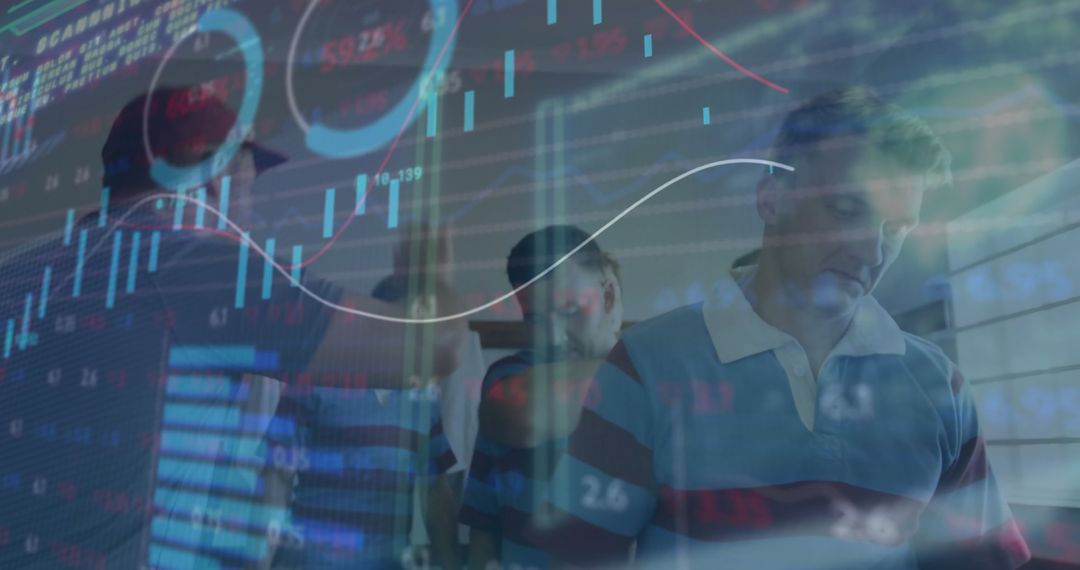 Team Analyzing Market Trends with Digital Chart Overlays