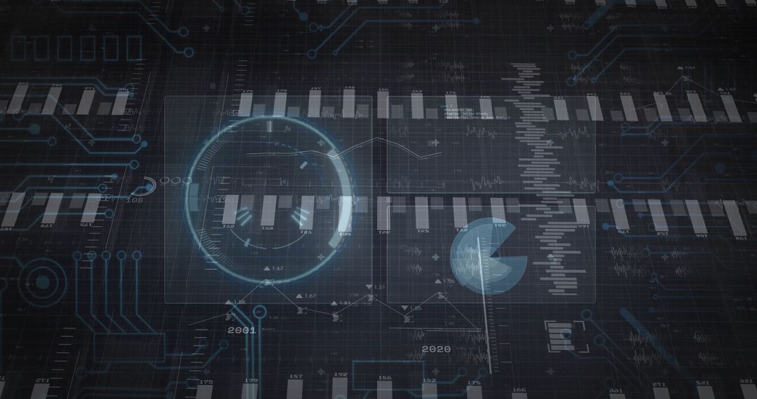 Futuristic Digital Interface with Charts and Analytics on Grid Background