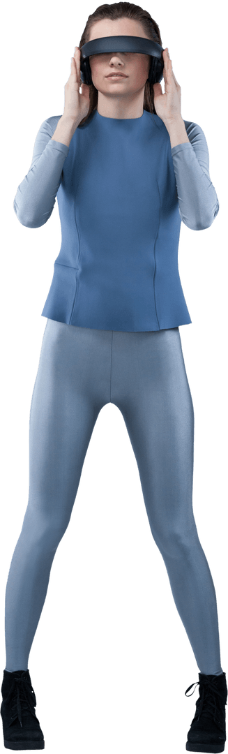 Woman Immersed in Virtual Reality with Transparent Background