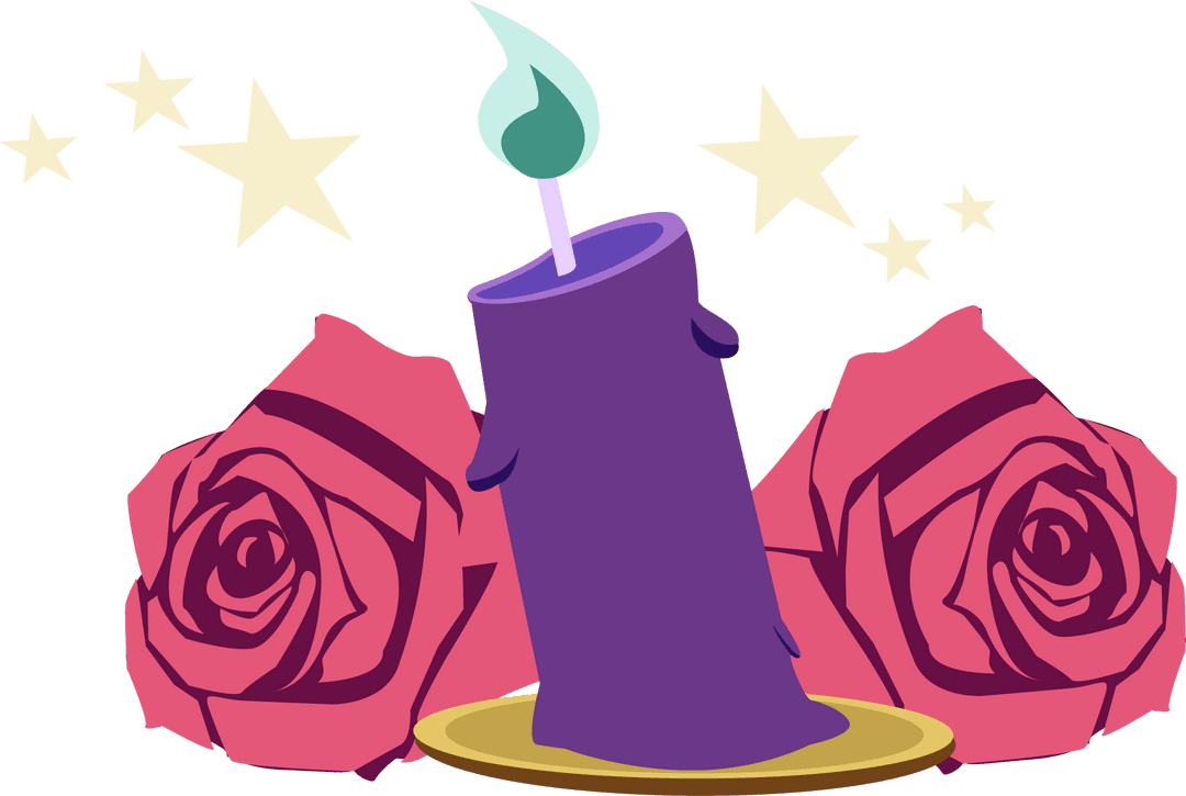 Elegant Purple Candle Transparent with Roses and Stars - Ornamental Design