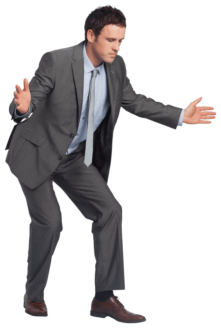Businessman Posing with Spread Arms on Transparent Background