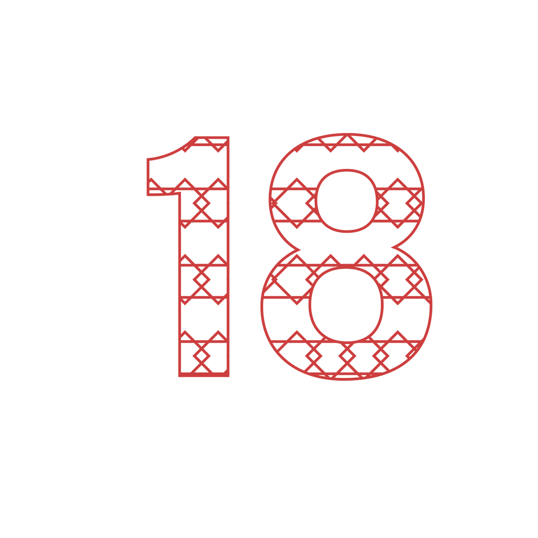 Transparent Number 18 Design with Decorative Shapes in Red