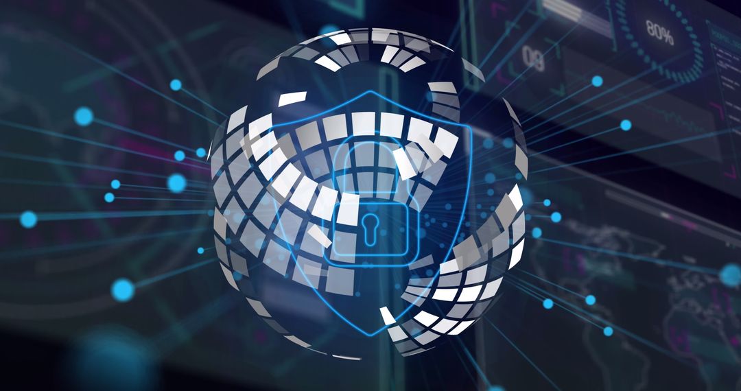 Digital Globe with Padlock Illustrating Cybersecurity