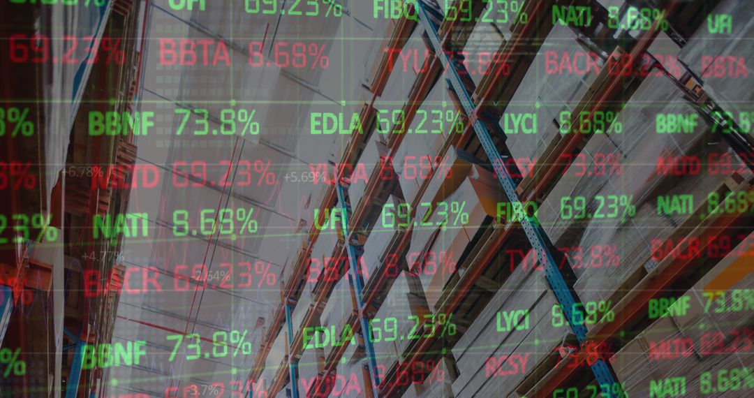 Digital Financial Data with Warehouse Background Overlay