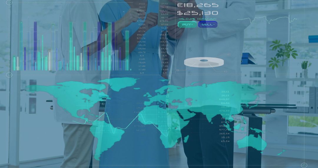Professionals Analyzing Global Data with Digital Devices in Office