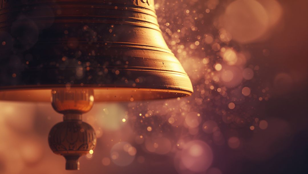 Vintage Hanging Brass Bell with Dusty Ambient Glow