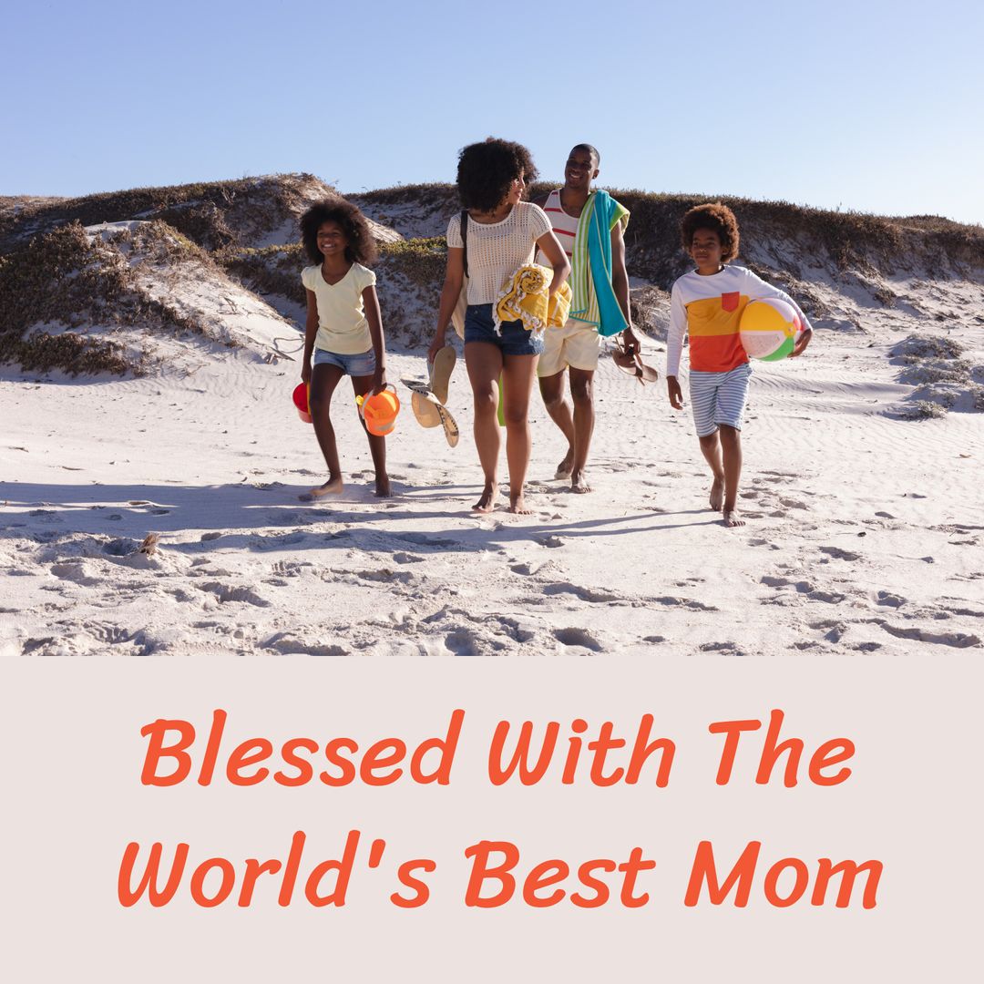 Family Enjoying Beach Vacation with Heartwarming Message