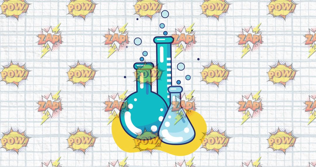 Retro Comics Science Background with Laboratory Beakers