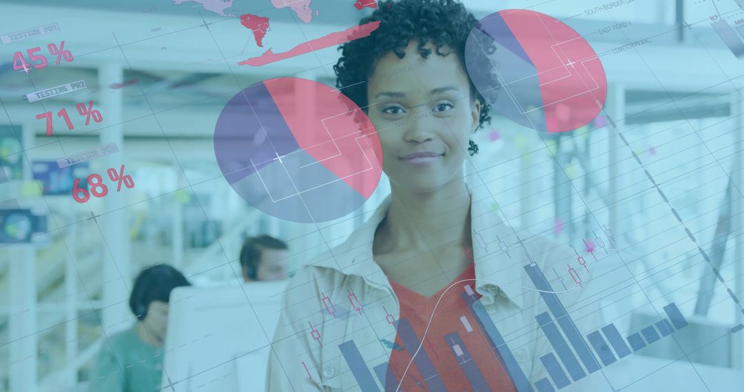 Mixed Ethnicity Businesswoman in Dynamic Data Analysis Environment