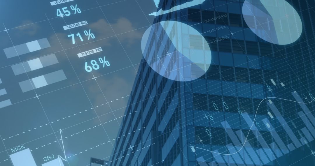 Data Analysis Overlay on Modern Skyscraper