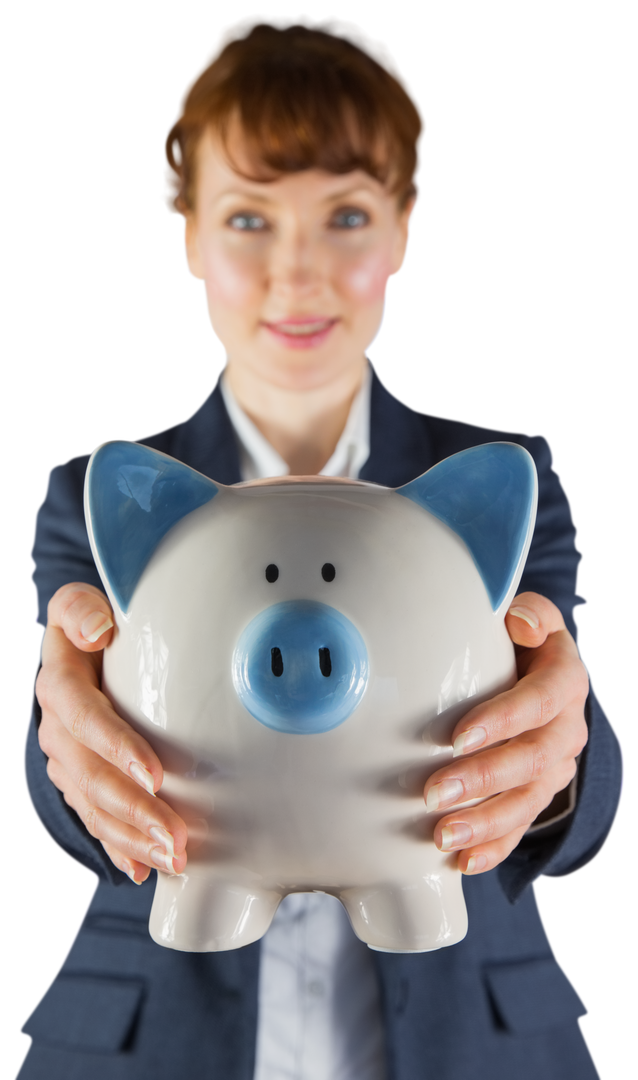 Transparent Background Caucasian Businesswoman Holding Piggy Bank - Download Free Stock Images Pikwizard.com