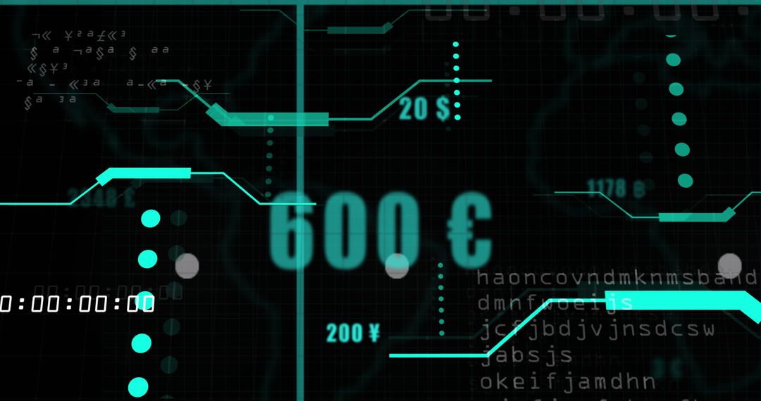 Futuristic Digital Interface with Currency Symbols