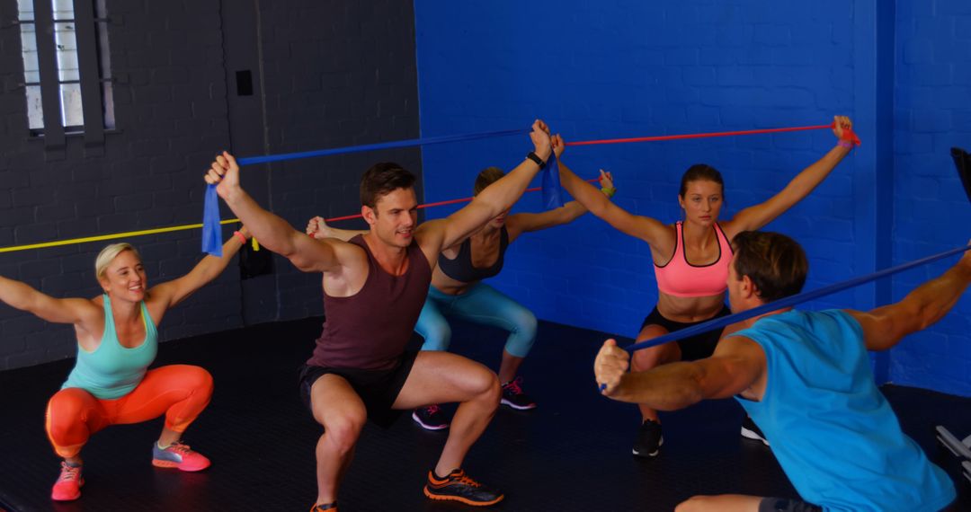 Group of Fit Individuals Using Resistance Bands During Intense Workout - Free Images, Stock Photos and Pictures on Pikwizard.com